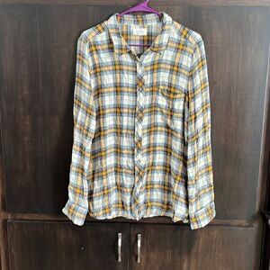 Mellóday Yellow & Blue Plaid Flannel Size XL
